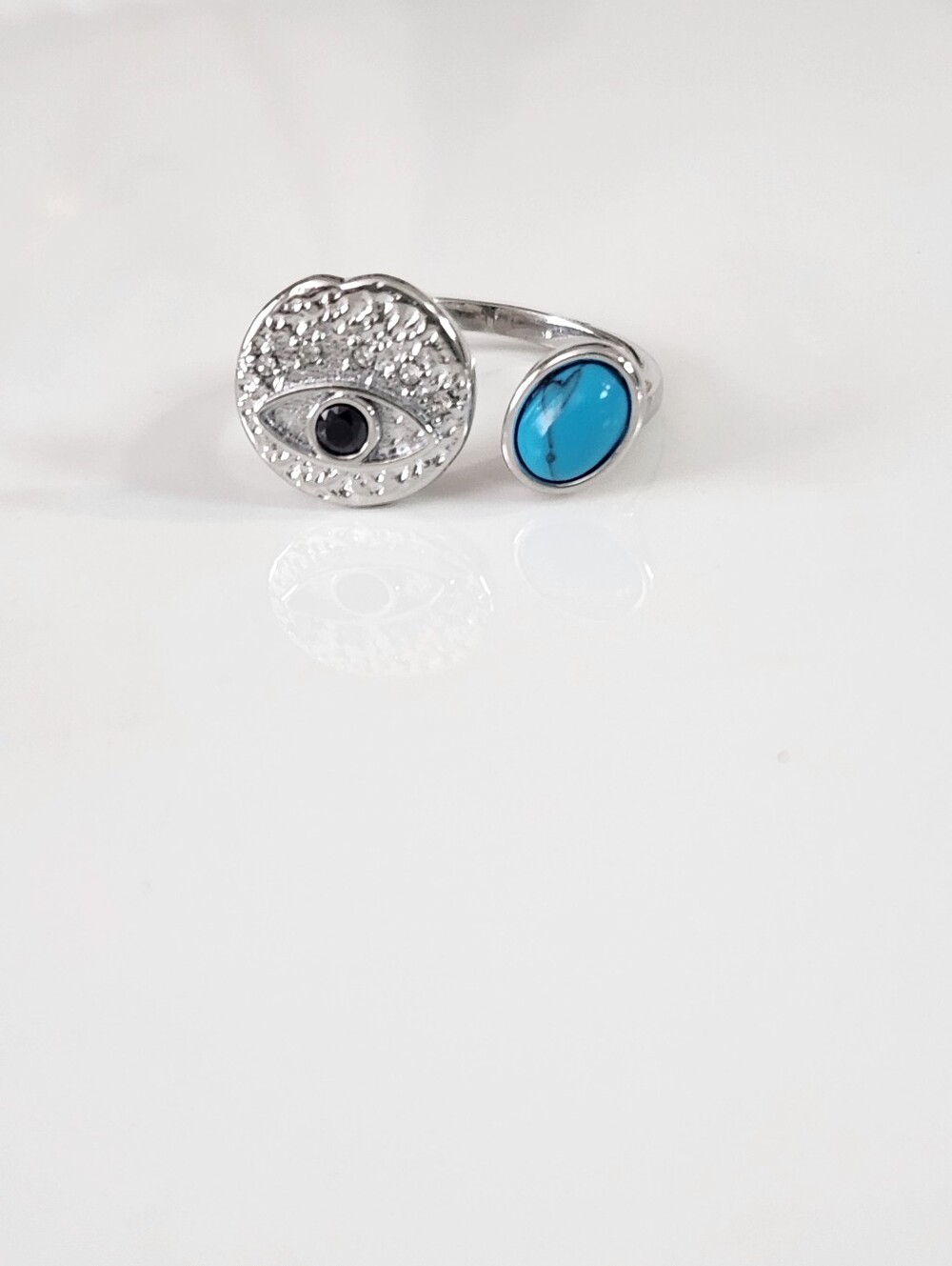 Stainless Steel Evil Eye Adjustable Ring